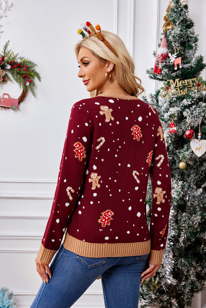 Foreign Trade Amazon Casual Christmas Sweater Women's Autumn and Winter sweater Gingerbread Man Pattern Long Sleeve Pullover Sweater