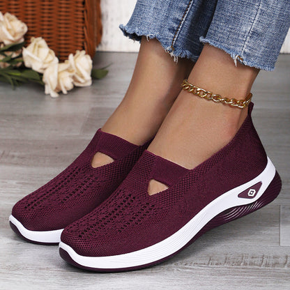 Women's Shoes Cross-Border Large Size Casual Shoes Fly-Knit Breathable Shoes Women's Lightweight and Comfortable Mesh Shoes Soft Sole Shallow Shoes