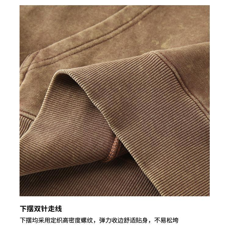 Trendy Brand Heavyweight Pure Cotton Terry 400g Washed Distressed Crew Neck Sweatshirt Hoodie Retro Sweatshirt with Printed Logo