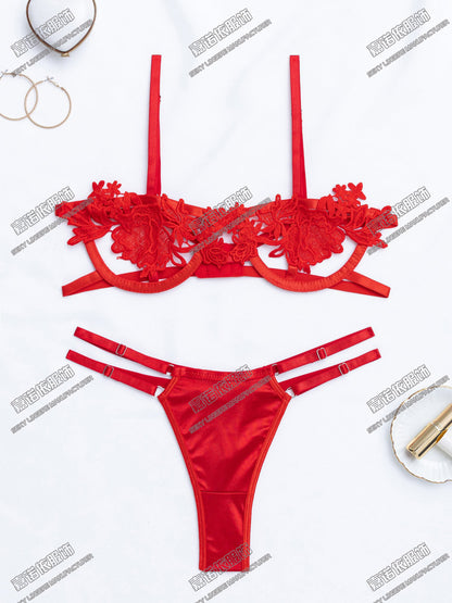 Sexy Underwear Lace Embroidery Hollow Pattern European and American Sexy Two-piece Set Cross-border Sale Supply Exclusive