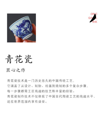 Yuerui Ceramic New Blue and Flower Tea Cup Underglaze Color Retro Yulan Cup Bowl of Kung Fu Tea Zen Tea Master Cup