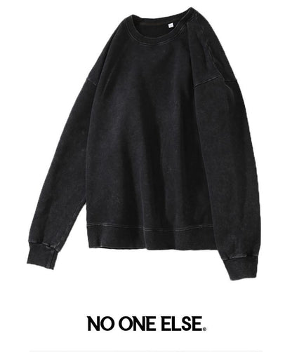Trendy Brand Heavyweight Pure Cotton Terry 400g Washed Distressed Crew Neck Sweatshirt Hoodie Retro Sweatshirt with Printed Logo