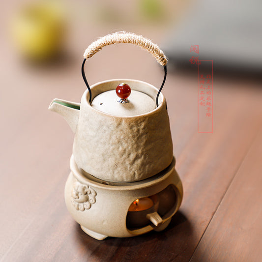 Yuerui New Rustic Pottery Constant Temperature Alcohol Tea Brewing Pot Set with Handle, Balcony Tea Brewing Stove Complete Set Wholesale Pottery