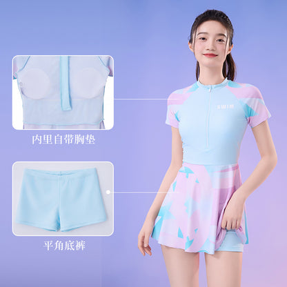 New Small Floral Swimsuit Seaside Beach Holiday One-piece Swim Skirt Split Safety Trunks Swimsuit with Chest Pad suit