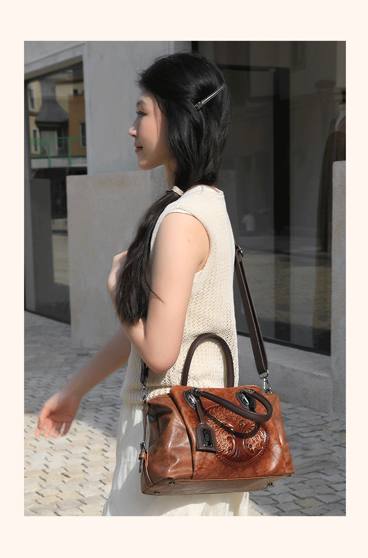 2025 New Chinese Style Retro European and American Style Bag Fashion Embossed Gradient Color Hand-Held Crossbody Pillow Women's Bag