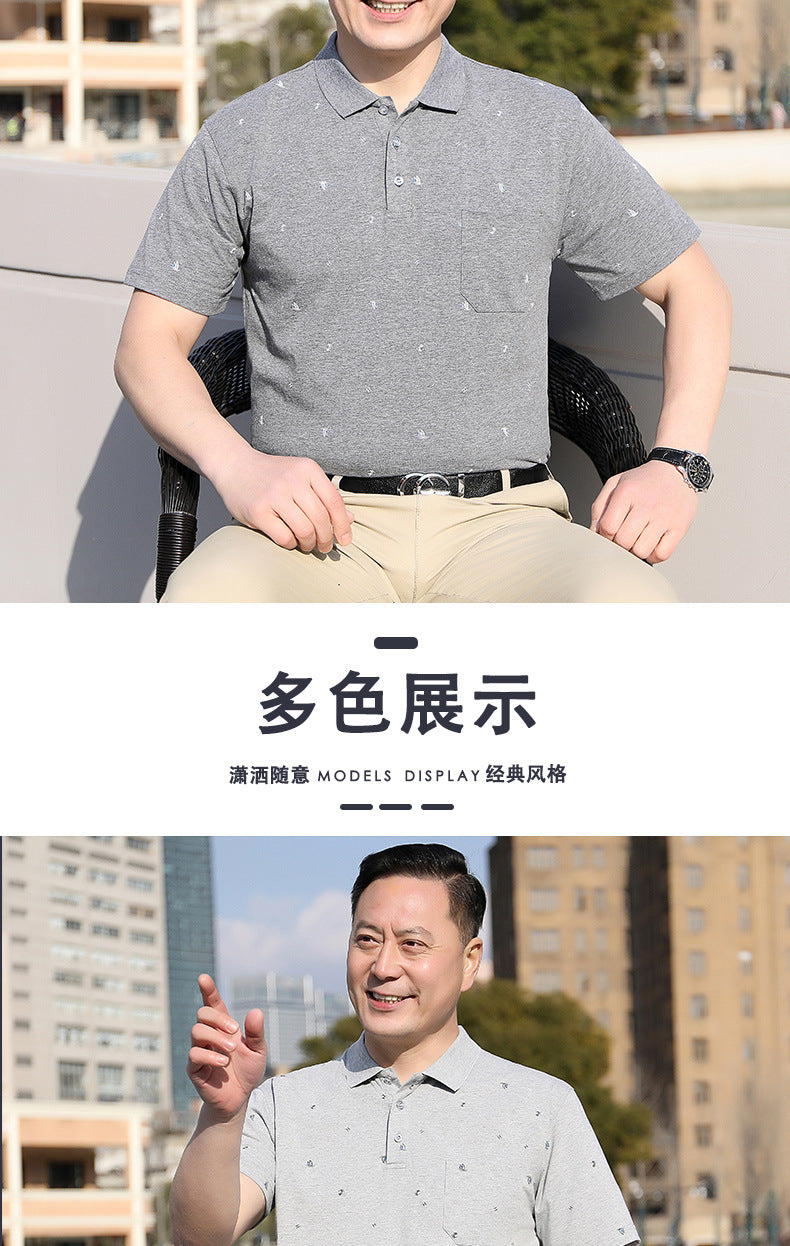 Middle-aged Men's Cotton Short-sleeved T-shirt Lapel Pocket Summer Middle-aged and Elderly plus size Half-sleeved Dad T-shirt Father