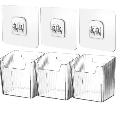 Desktop Wall Hanging Storage Box with Transparent Acrylic Cosmetics Bathroom Stationery Station Kitchen Storage Rack Bedside
