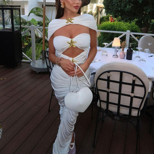 Pure White One-piece Swimsuit Skirt Shawl Three-piece Suit Sexy