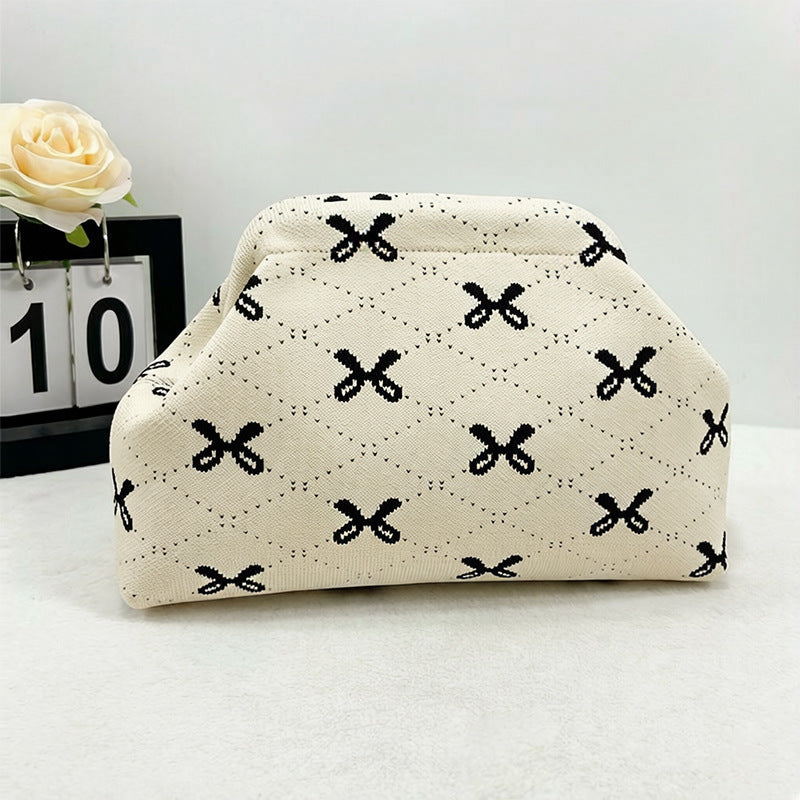 Cross-Border Dropshipping Knitted Bag Striped Clutch Bag for Women Fly-Knit Cloud Versatile Stylish Portable Makeup Bag Large Capacity