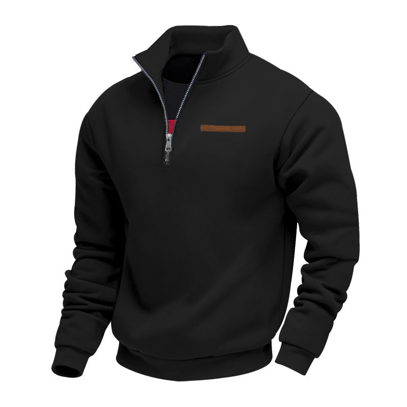 Cross-Border American Style Autumn and Winter Heavyweight Fleece Long-Sleeve Men's Sweatshirt with Half-Zip, Loose Fit, Stand Collar, Pullover Men's Sweatshirt