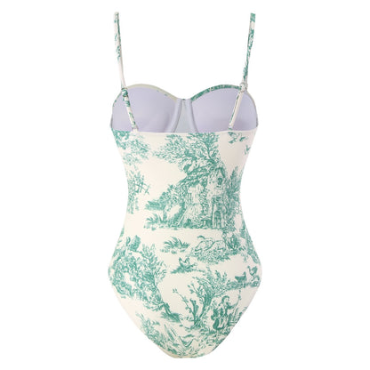 2025 European and American New Style One-Piece Swimsuit for Women, Slim-Fitting, Retro Tie-Up, Sun-Protective Long Skirt Two-Piece Set, Hard-Packed Swimsuit