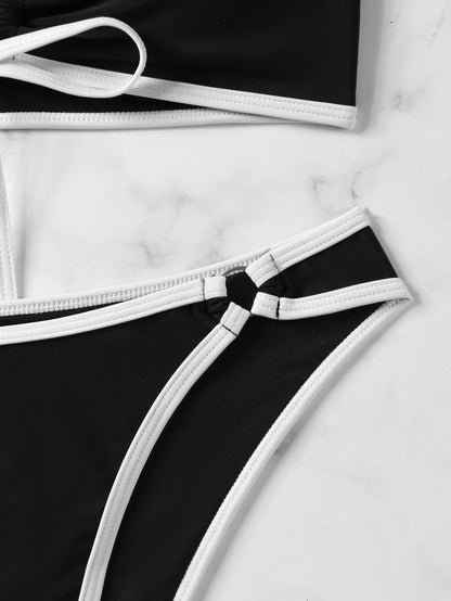European and American Style Sexy Bandeau Bikini Swimsuit for Women, Solid Color with Chest Pads, Simple Cross-Border Two-Piece Swimsuit