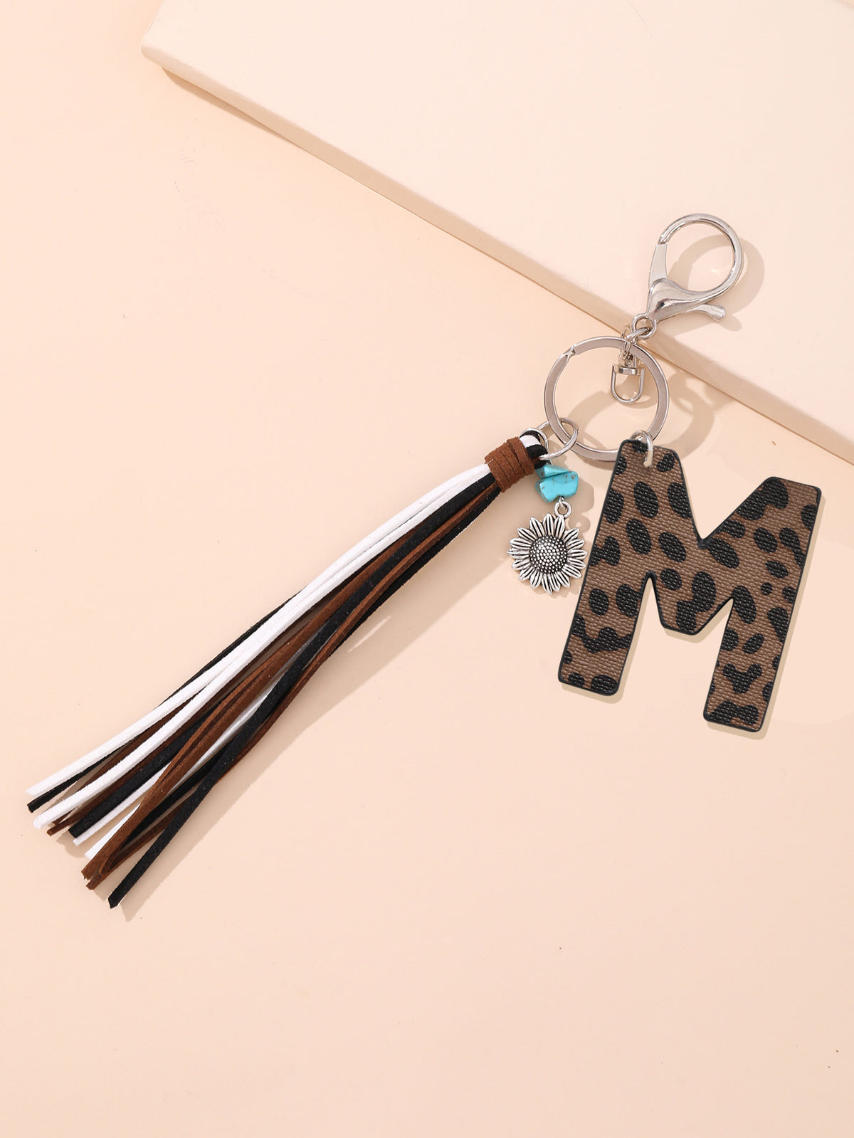 New Western Denim Style Leopard Oil-trimmed Leather Letter A Korean Velvet Tassel Combination Keychain Pendant Bag