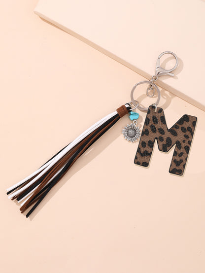 New Western Denim Style Leopard Oil-trimmed Leather Letter A Korean Velvet Tassel Combination Keychain Pendant Bag