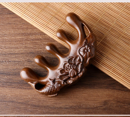 Golden silk sandalwood lotus fish carved massage comb scalp head massage wide tooth comb small comb solid wood comb meridian comb