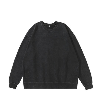 Trendy Brand Heavyweight Pure Cotton Terry 400g Washed Distressed Crew Neck Sweatshirt Hoodie Retro Sweatshirt with Printed Logo