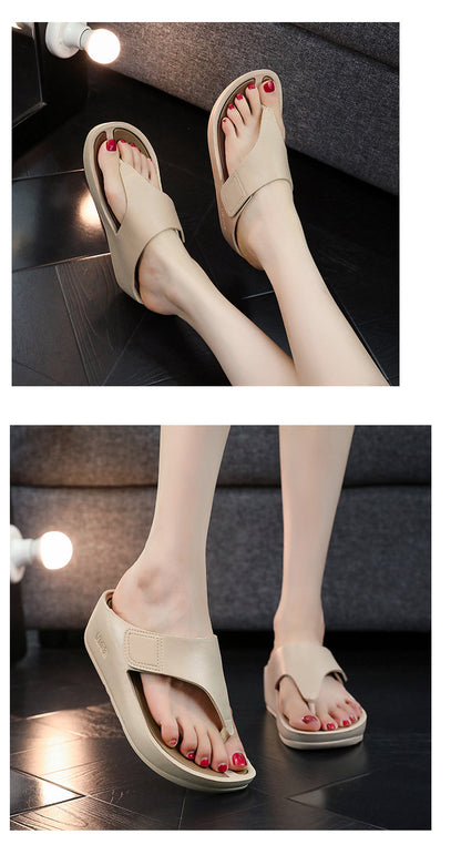 Flip-flops Women's 2024 New Elevated Beach Fashionable All-match Summer Outer Wear Comfortable Non-slip Clip Wedge Slippers