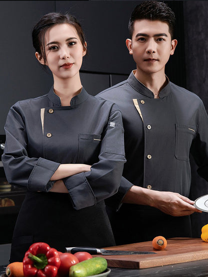 New Stretch Chef Work Clothes Long-sleeved Autumn and Winter Restaurant Baking Men's and Women's Short-sleeved Kitchen Work Clothes