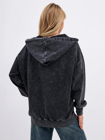 2025 New Autumn and Winter 400g Washed Retro Zipper Hooded Sweatshirt for Men and Women, Loose Casual Retro Top