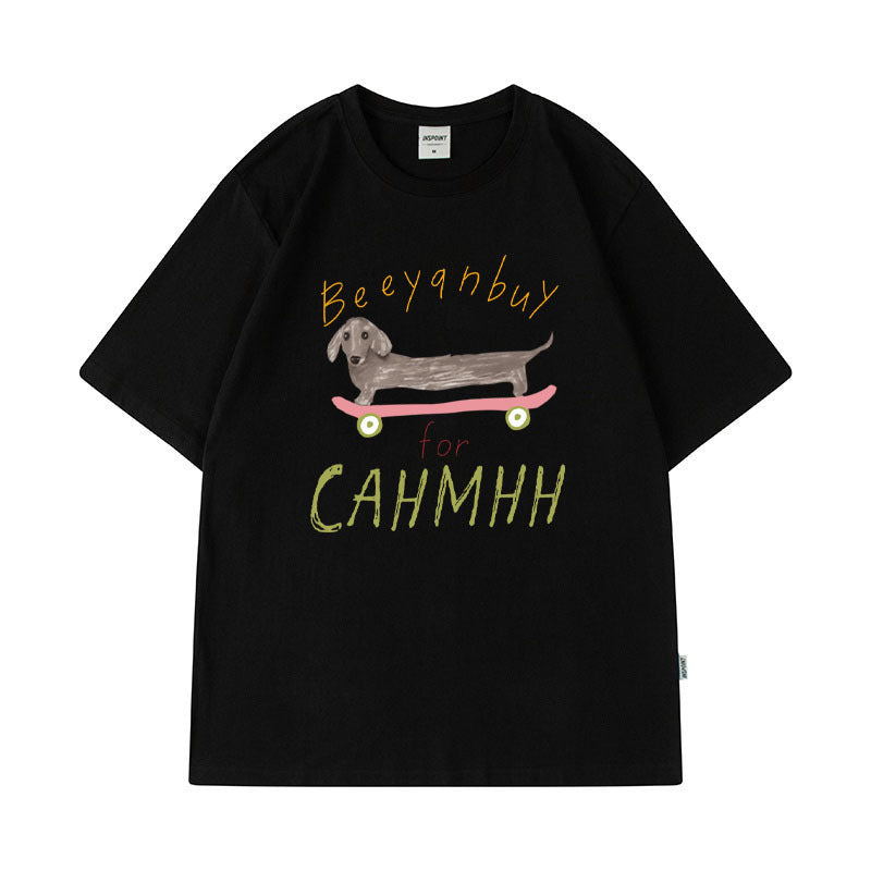Cross-Border Short-Sleeved T-Shirts for Boys and Girls 2025 New Pet Dog Simple Casual Tops for Couples Hip-Hop Half-Sleeved Handsome