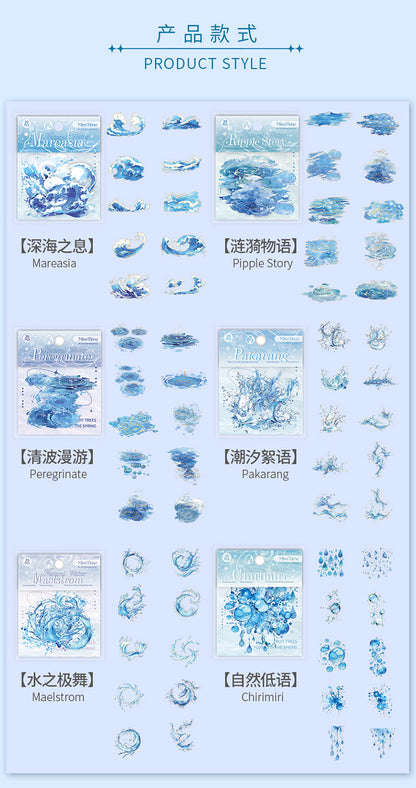 Light-Picking Bronzing Wave Handbook Stickers Natural Water Series Pet Material DIY Decorative Collage Stickers Cross-Border