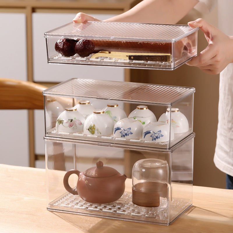 Desktop Storage Box with Lid Flip-Top Rectangular Transparent Acrylic Storage Box Kitchen Cosmetics Sundry Work Station