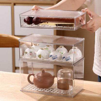 Desktop Storage Box with Lid Flip-Top Rectangular Transparent Acrylic Storage Box Kitchen Cosmetics Sundry Work Station