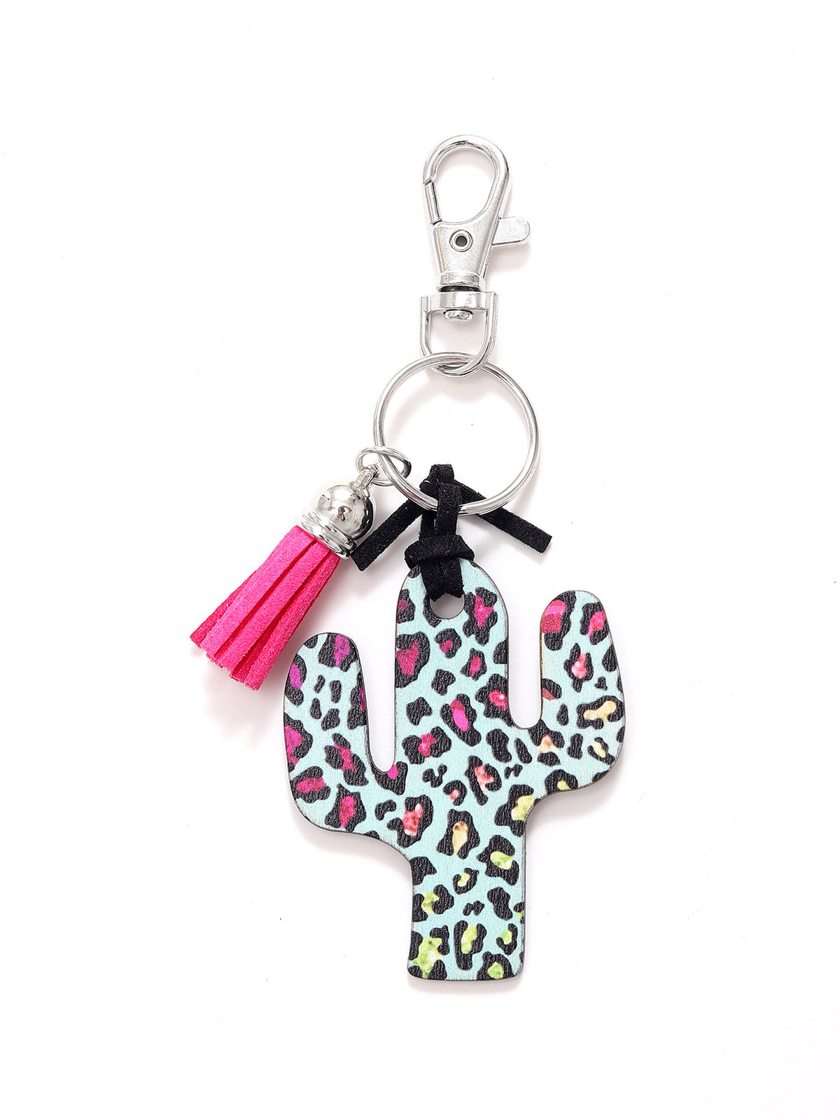 New Wooden Cactus Keychain Leopard Flower Rainbow Sunflower Striped Printed Bag Car Pendant