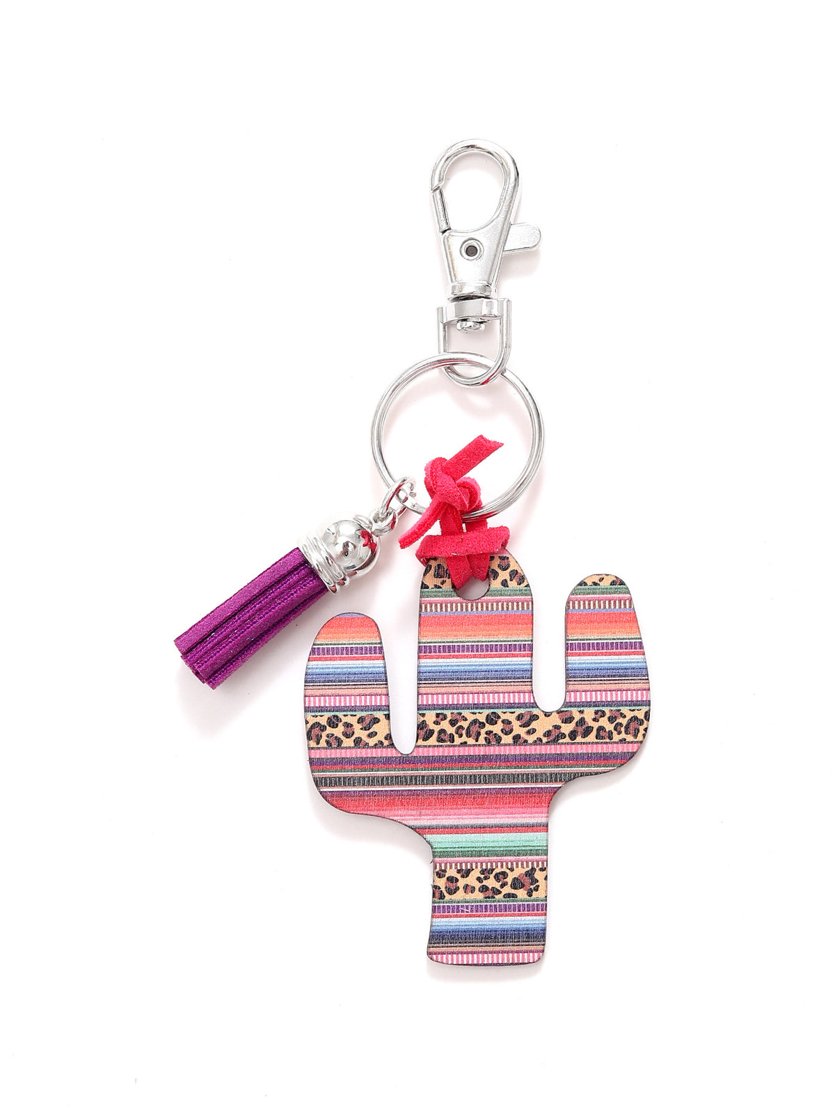 New Wooden Cactus Keychain Leopard Flower Rainbow Sunflower Striped Printed Bag Car Pendant