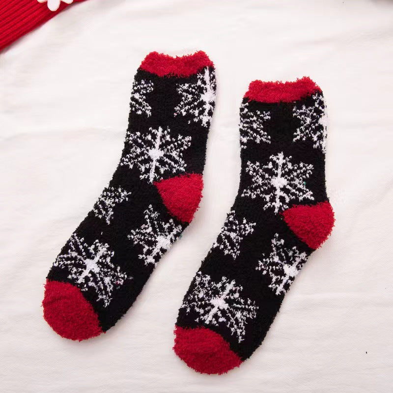 Coral fleece Christmas socks autumn and winter thick tube socks New Year gift socks cartoon Christmas socks cross-border wholesale