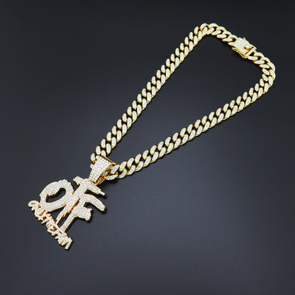 European and American Tide Diamond-encrusted Shiny OTF Letter Necklace for Men and Women hiphop Hip Hop Street Disco Pendant Cross-border New Product