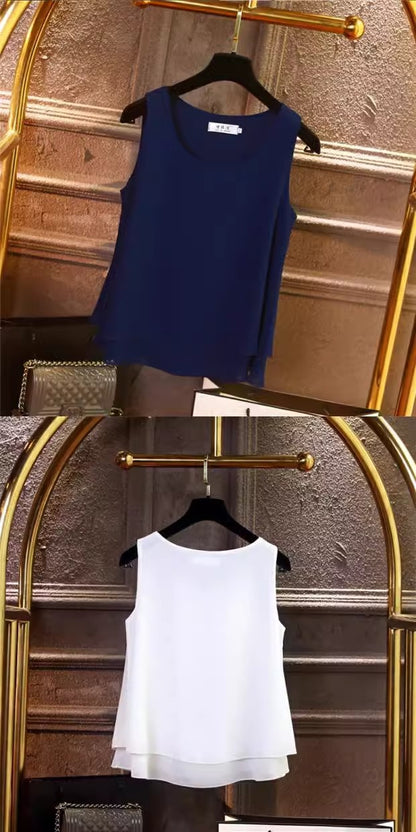 Chiffon Inner Double Small Camisole Black Sleeveless Top Base Shirt Women's Outer Wear Inner Wear Loose Chiffon Shirt