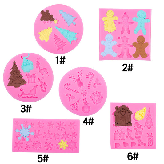 Christmas Theme Silicone Mold Snowflake Christmas Tree Snowman Gingerbread Man Creative Baking Decoration Liquid Silicone Mold