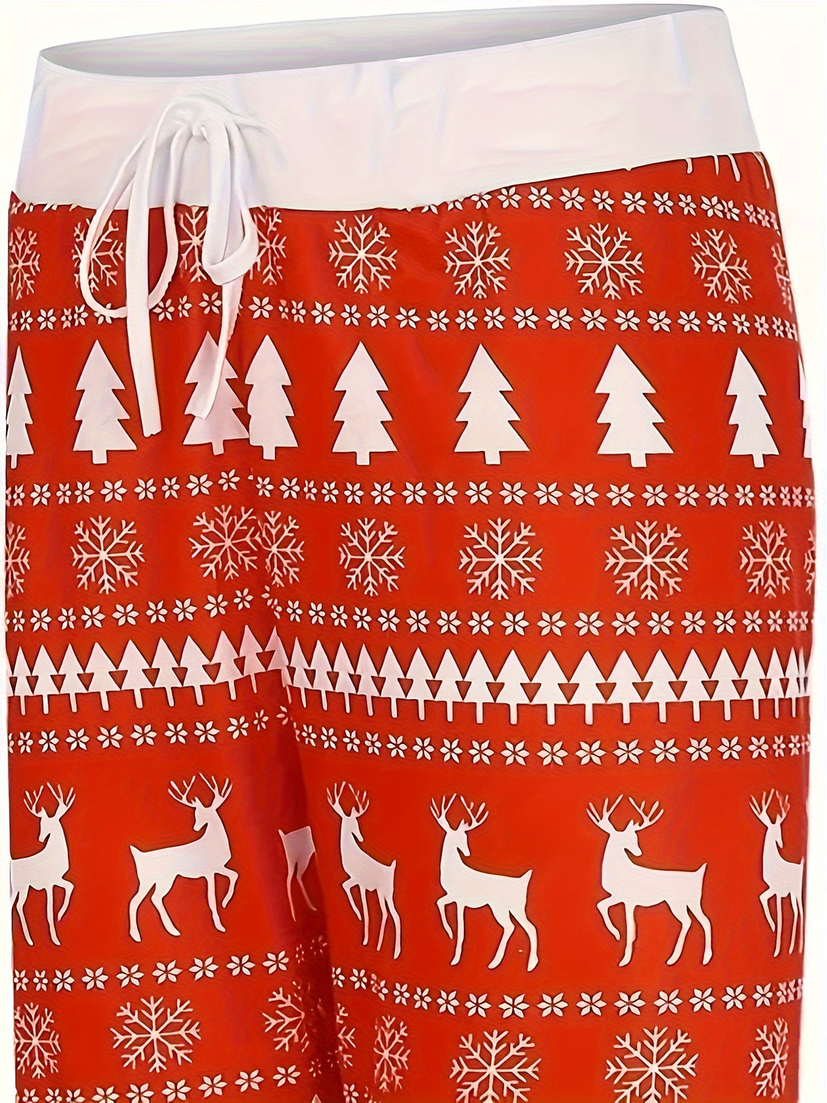 Cross-border Christmas Trousers for Christmas Performance High Waist Lace-up Stitching Elk Christmas Tree Printed Red Trousers