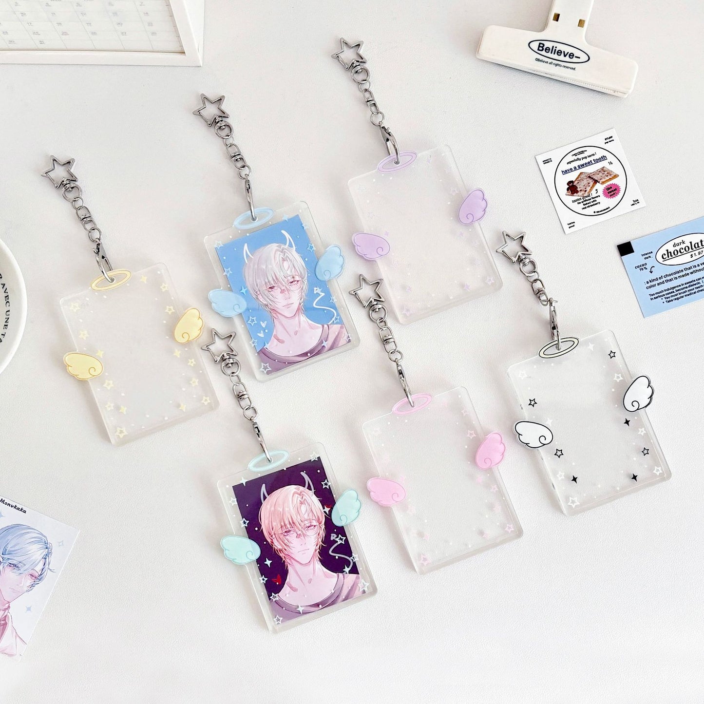 Original Ins Wind Wings Star Small Card Cover Acrylic Hard Card Cover Angel Small Card Card Card Card Card Film Card Cover