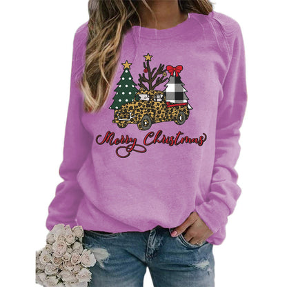 Europe and the United States foreign trade cross-border supply Christmas tree merry Christmas printed round neck sweater women's top