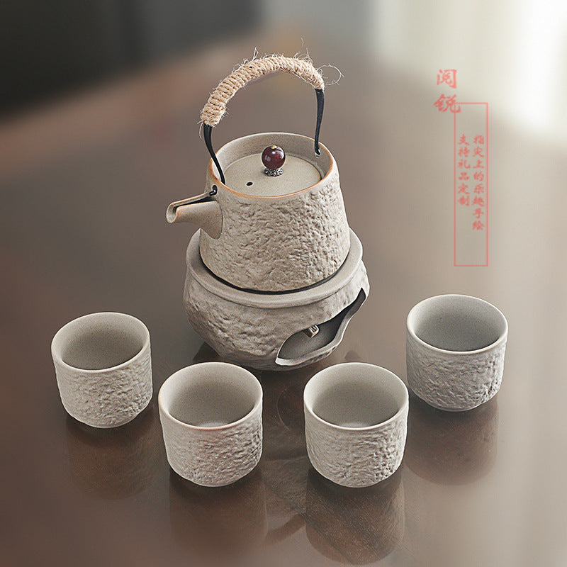 Yuerui New Rustic Pottery Constant Temperature Alcohol Tea Brewing Pot Set with Handle, Balcony Tea Brewing Stove Complete Set Wholesale Pottery