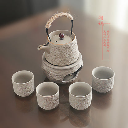 Yuerui New Rustic Pottery Constant Temperature Alcohol Tea Brewing Pot Set with Handle, Balcony Tea Brewing Stove Complete Set Wholesale Pottery