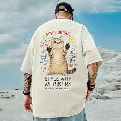 Cross-border short-sleeved T-shirt for boys and girls Korean-style cartoon casual pet cat hip-hop top for lovers summer versatile half-sleeve