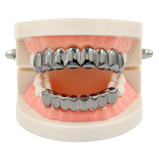 European and American Hot Selling Hiphop Hip-Hop Gold Braces Upper Teeth 8 Lower Teeth 8 Teeth Braces Cross-Border Glossy Braces