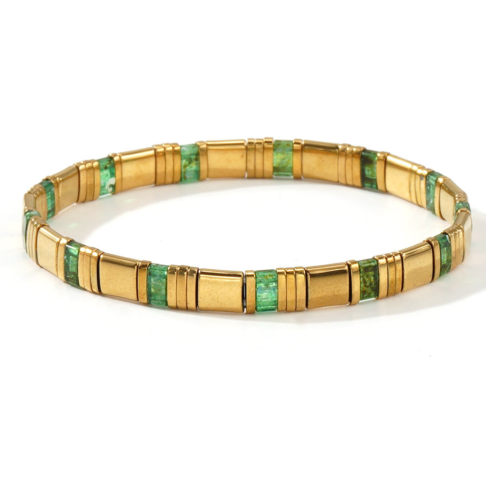 European and American Ins-style Multicolor Tila Bracelet suit Gold Black Gallstone Stitching Hand-woven Elastic Waterproof Bracelet