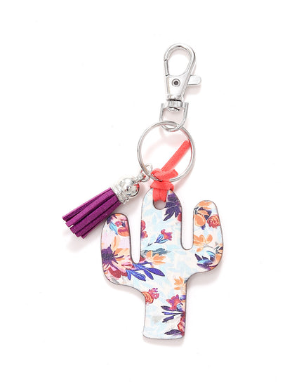 New Wooden Cactus Keychain Leopard Flower Rainbow Sunflower Striped Printed Bag Car Pendant