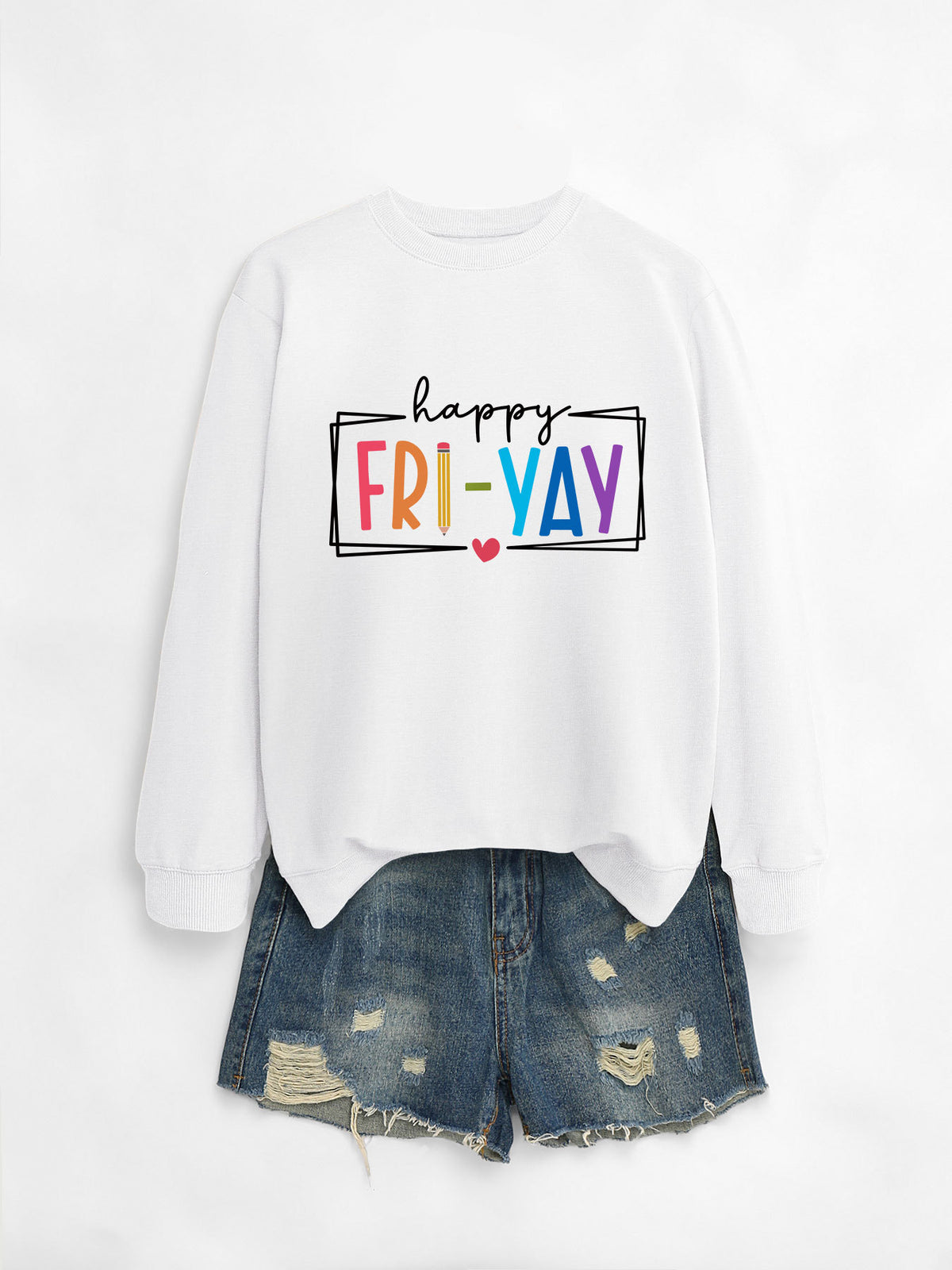 Amazon Ebay Round Neck Sweatshirt Happy Fri Yay Fun Letters Casual Fashion Long-Sleeved Tops in Stock