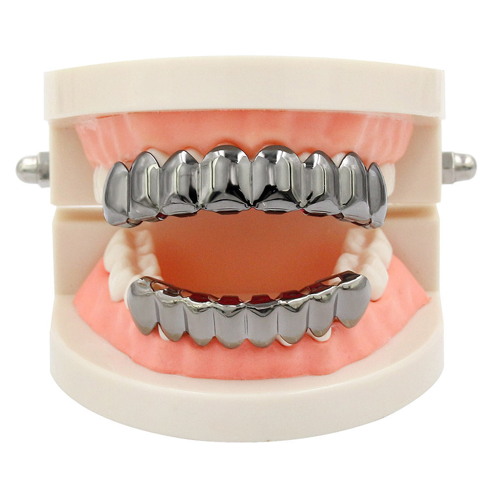 European and American Hot Selling Hiphop Hip-Hop Gold Braces Upper Teeth 8 Lower Teeth 8 Teeth Braces Cross-Border Glossy Braces