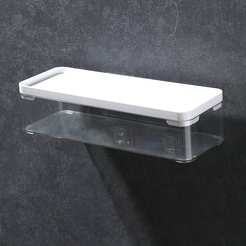 Desktop Wall Hanging Storage Box with Transparent Acrylic Cosmetics Bathroom Stationery Station Kitchen Storage Rack Bedside