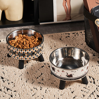 Pet Bowl Anti-overturning Cat Bowl Pet Stainless Steel Dog Bowl Cat Neck Protection High Foot Bowl Dog Food Utensils Cross-border New