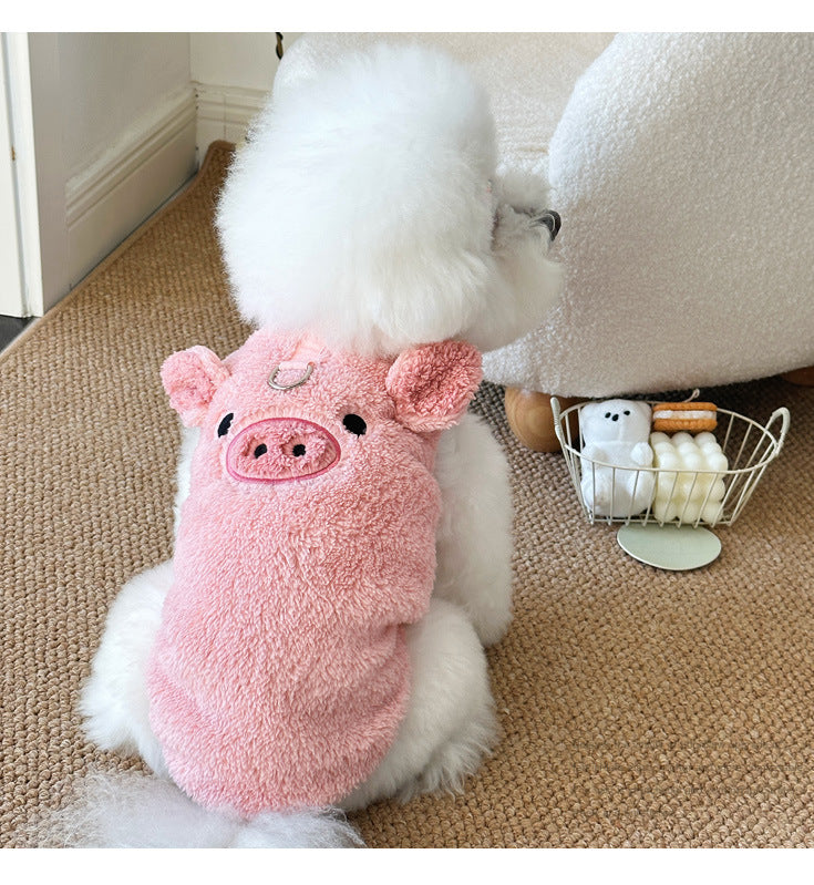 Winter New Ins Style fleece-lined Warm Pet Dog Cat Clothes Teddy Bixiong VIP Cartoon Embroidered Vest