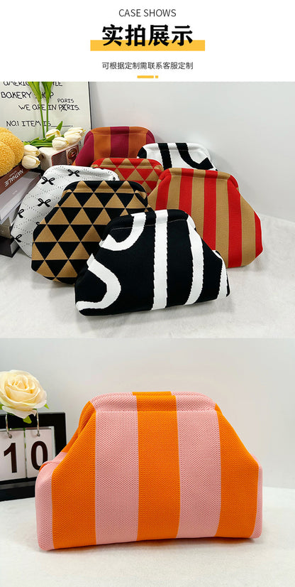Cross-Border Dropshipping Knitted Bag Striped Clutch Bag for Women Fly-Knit Cloud Versatile Stylish Portable Makeup Bag Large Capacity