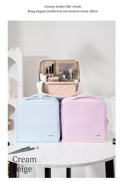 Vertical Cosmetic Bag, Large Capacity, Women's Pencil Case, Travel Pu Waterproof, Can Be Hung on Luggage, Makeup Brush Storage Bag