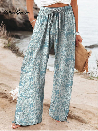 Women's High Waist Casual Loose Printed Wide-leg Pants